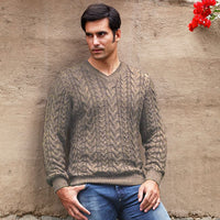 Baby Alpaca Cable Knit V-Neck Sweater (Choice of Colors) by Peru Unlimited