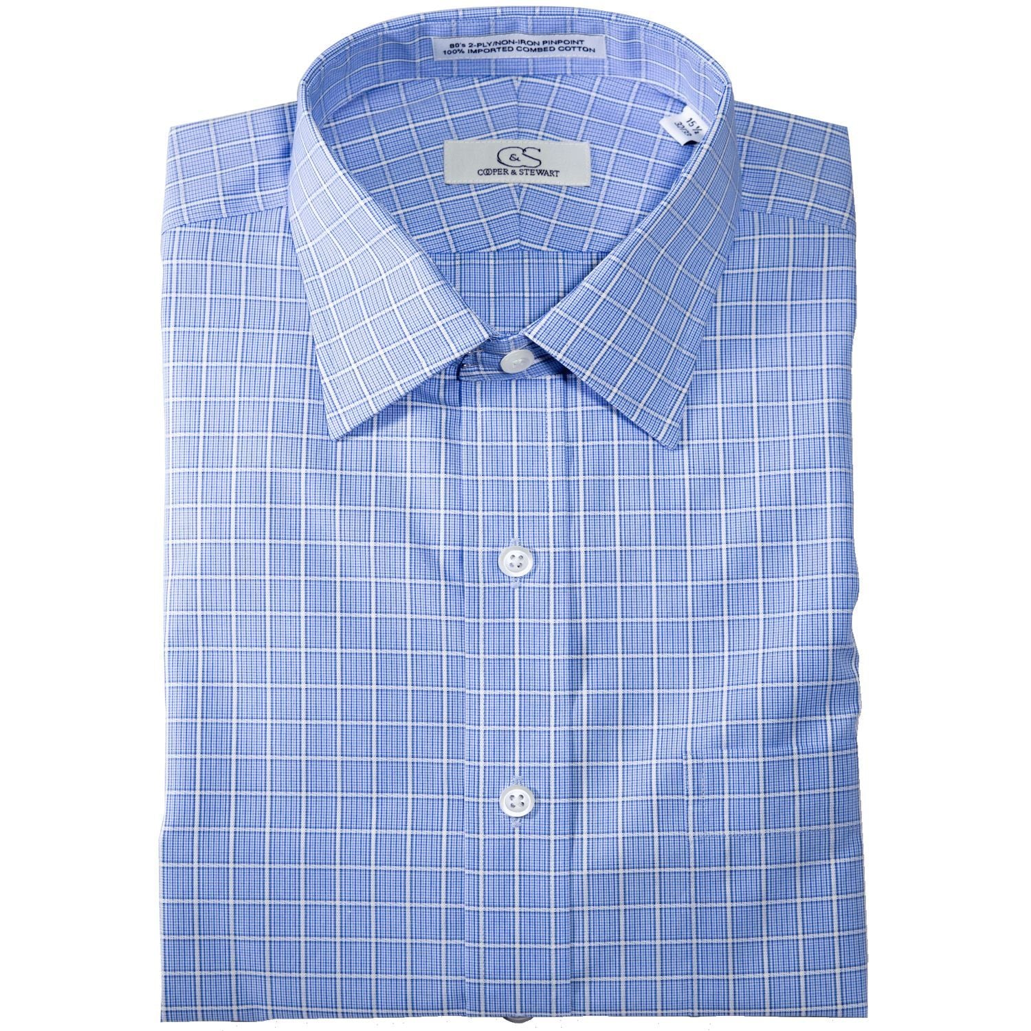 The Medina - Wrinkle-Free Overlay Check Cotton Dress Shirt in Blue by Cooper & Stewart