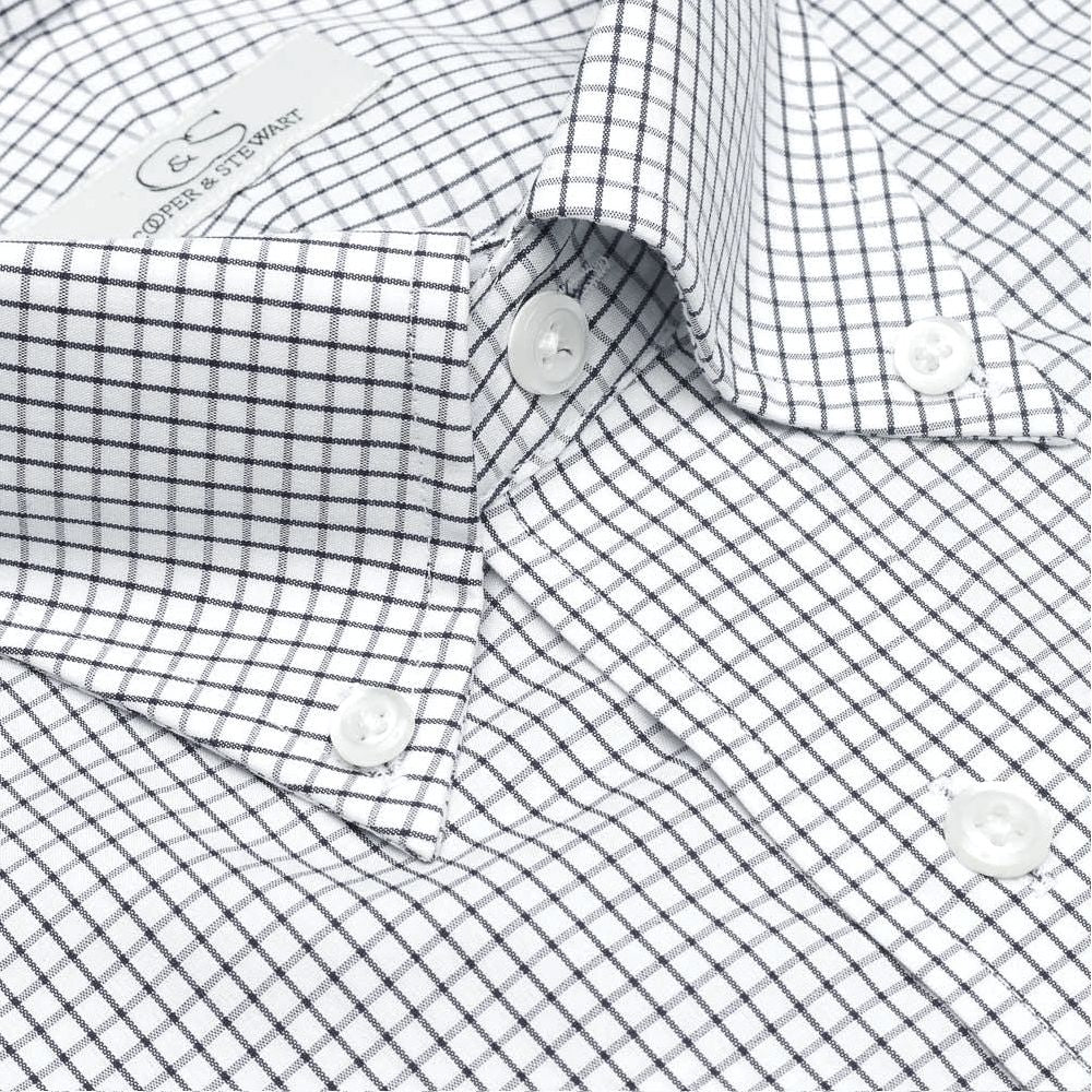 The Lenox - Wrinkle-Free Classic Check Cotton Dress Shirt with Button-Down Collar in Black by Cooper & Stewart