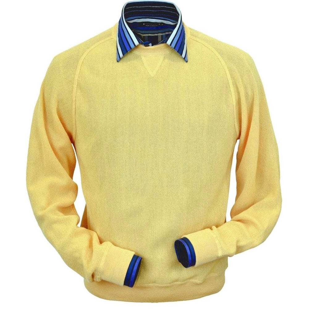 Baby Alpaca 'Links Stitch' Sweatshirt-Style Crew Neck Sweater in Yellow by Peru Unlimited