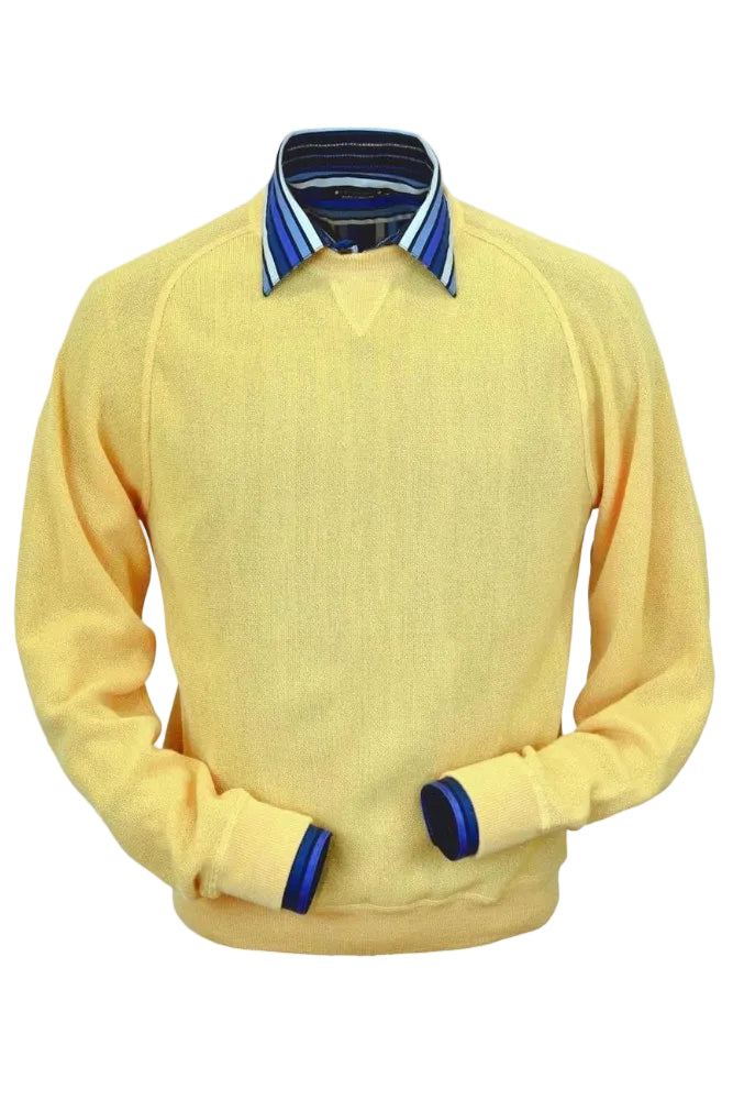 Baby Alpaca 'Links Stitch' Sweatshirt-Style Crew Neck Sweater in Yellow by Peru Unlimited
