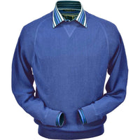 Baby Alpaca 'Links Stitch' Sweatshirt-Style Crew Neck Sweater in Soft Royal Blue by Peru Unlimited