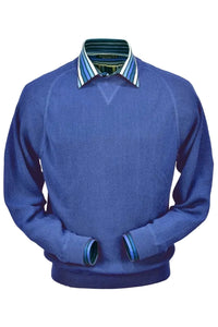 Baby Alpaca 'Links Stitch' Sweatshirt-Style Crew Neck Sweater in Soft Royal Blue by Peru Unlimited