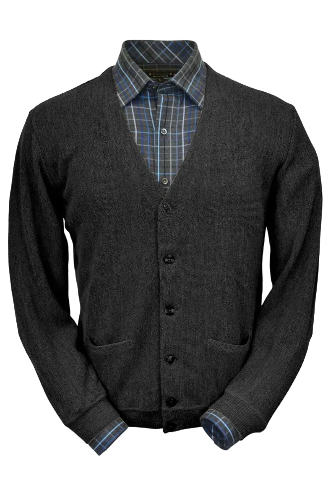 Baby Alpaca 'Links Stitch' V-Neck Cardigan Sweater in Charcoal Heather by Peru Unlimited