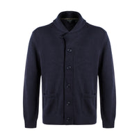 Cotton Wide Rib Shawl Collar Button-Front Cardigan Sweater in Navy by Viyella