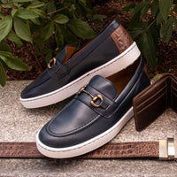 Clubhouse Bit Leather Golf Slip-On Sneaker in Navy by T.B. Phelps