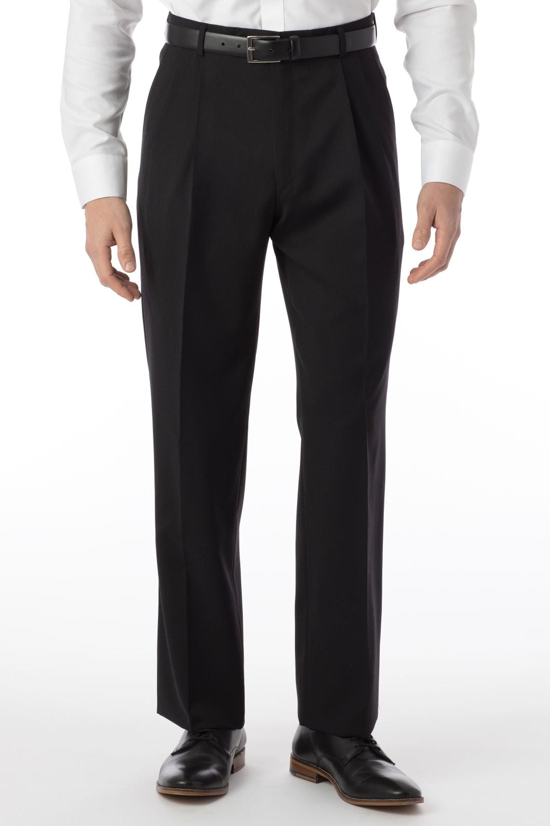 Super 120s Wool Gabardine Comfort-EZE Trouser in Black, Size 40 (Manchester Pleated Model) by Ballin