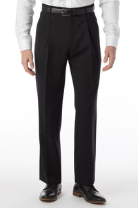 Super 120s Wool Gabardine Comfort-EZE Trouser in Black, Size 40 (Manchester Pleated Model) by Ballin