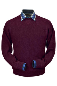 Baby Alpaca 'Links Stitch' Sweatshirt-Style Crew Neck Sweater in Wine by Peru Unlimited