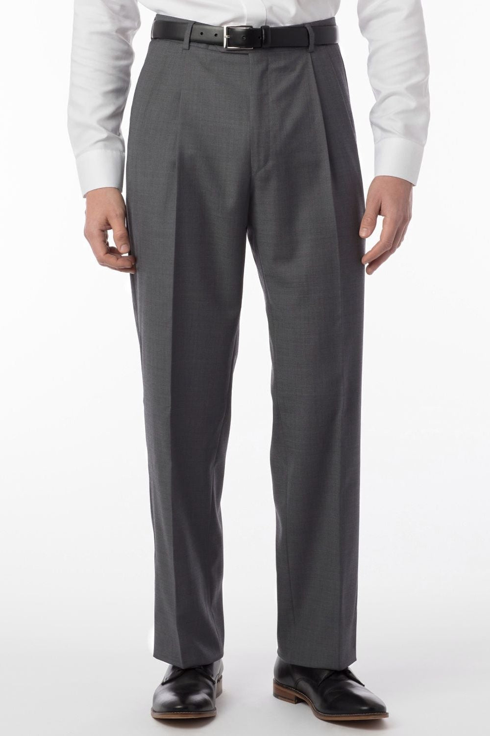 Super 120s Wool Travel Twill Comfort-EZE Trouser in Medium Grey (Manchester Pleated Model) by Ballin