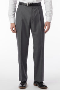 Super 120s Wool Travel Twill Comfort-EZE Trouser in Medium Grey (Manchester Pleated Model) by Ballin