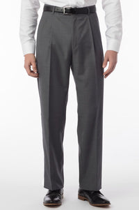 Super 120s Wool Travel Twill Comfort-EZE Trouser in Medium Grey (Manchester Pleated Model) by Ballin