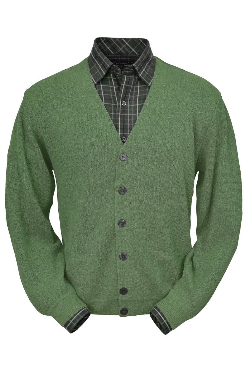 Baby Alpaca 'Links Stitch' V-Neck Cardigan Sweater in Sage by Peru Unlimited