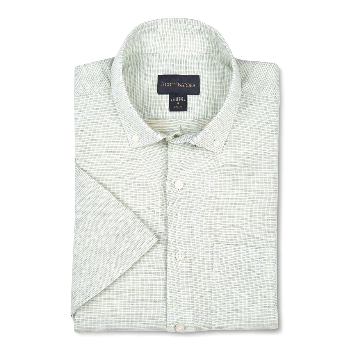 Linen and Cotton Barre Short Sleeve Sport Shirt in Celadon by Scott Barber