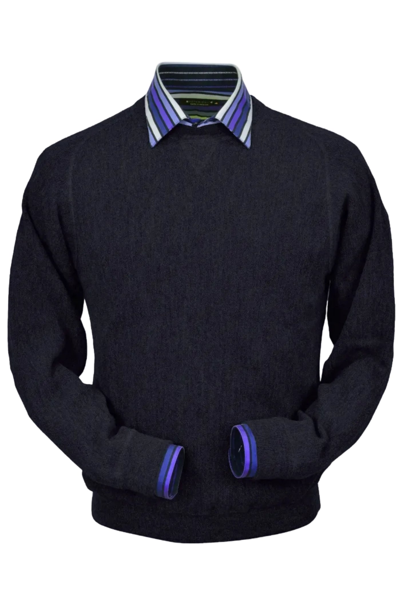 Baby Alpaca 'Links Stitch' Sweatshirt-Style Crew Neck Sweater in Aubergine Heather by Peru Unlimited