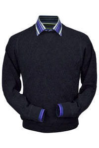 Baby Alpaca 'Links Stitch' Sweatshirt-Style Crew Neck Sweater in Aubergine Heather by Peru Unlimited
