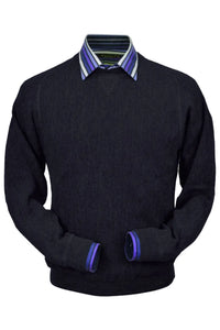Baby Alpaca 'Links Stitch' Sweatshirt-Style Crew Neck Sweater in Aubergine Heather by Peru Unlimited