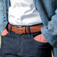 Italian Glazed Milled Calfskin Belt in Brandy by Torino Leather