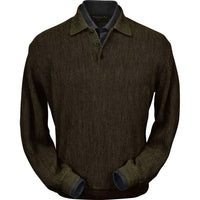 Baby Alpaca 'Links Stitch' Polo Style Sweater in Pine Olive Heather by Peru Unlimited