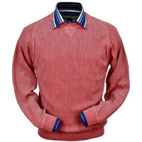 Baby Alpaca 'Links Stitch' Sweatshirt-Style Crew Neck Sweater in Red Coral Heather by Peru Unlimited