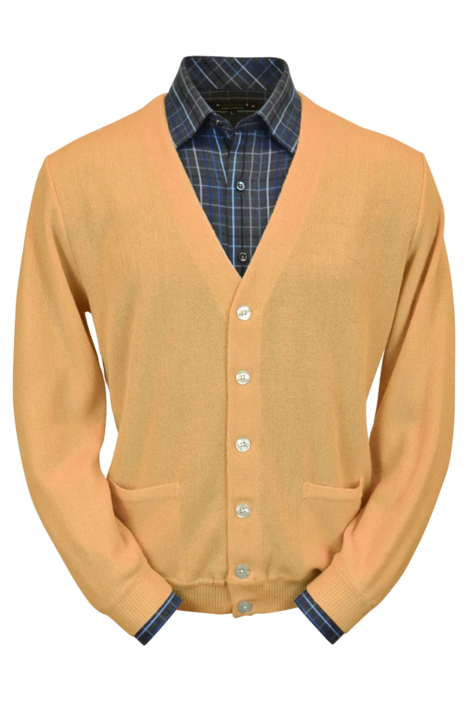 Baby Alpaca 'Links Stitch' V-Neck Cardigan Sweater in Melon by Peru Unlimited