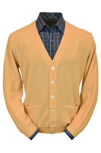 Baby Alpaca 'Links Stitch' V-Neck Cardigan Sweater in Melon by Peru Unlimited