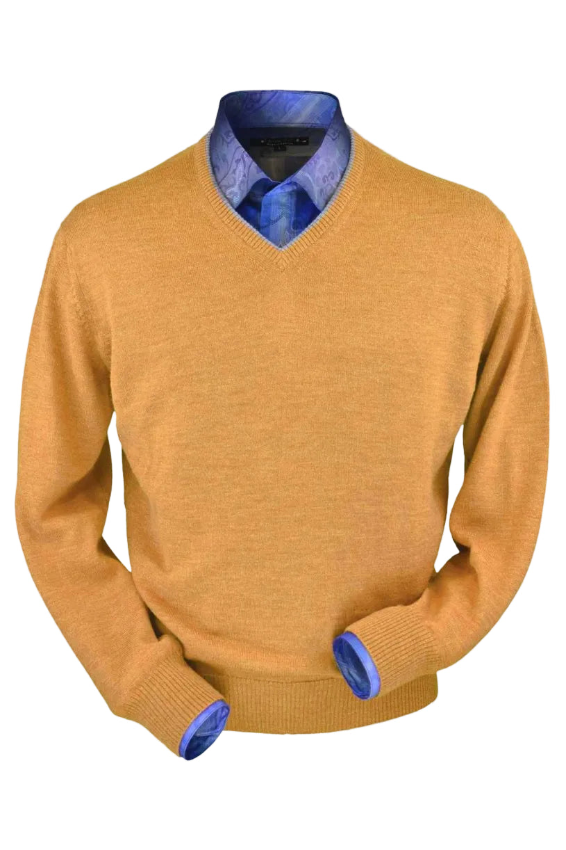 Royal Alpaca V-Neck Sweater in Melon Heather by Peru Unlimited