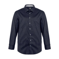 No-Iron Cotton Dress Shirt with Spread Collar in Oxford Blue (Regular Fit) by Leo Chevalier