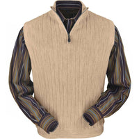 Baby Alpaca 'Links Stitch' Ribbed Zip-Neck Sweater Vest in Beige Heather by Peru Unlimited
