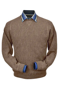 Baby Alpaca 'Links Stitch' Sweatshirt-Style Crew Neck Sweater in Taupe Heather by Peru Unlimited