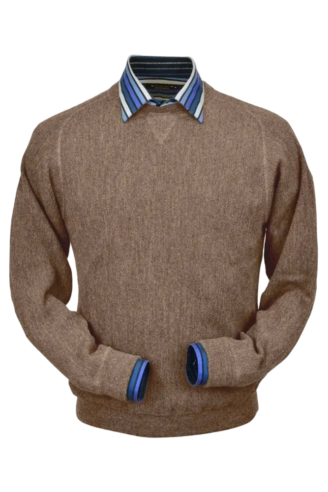 Baby Alpaca 'Links Stitch' Sweatshirt-Style Crew Neck Sweater in Taupe Heather by Peru Unlimited