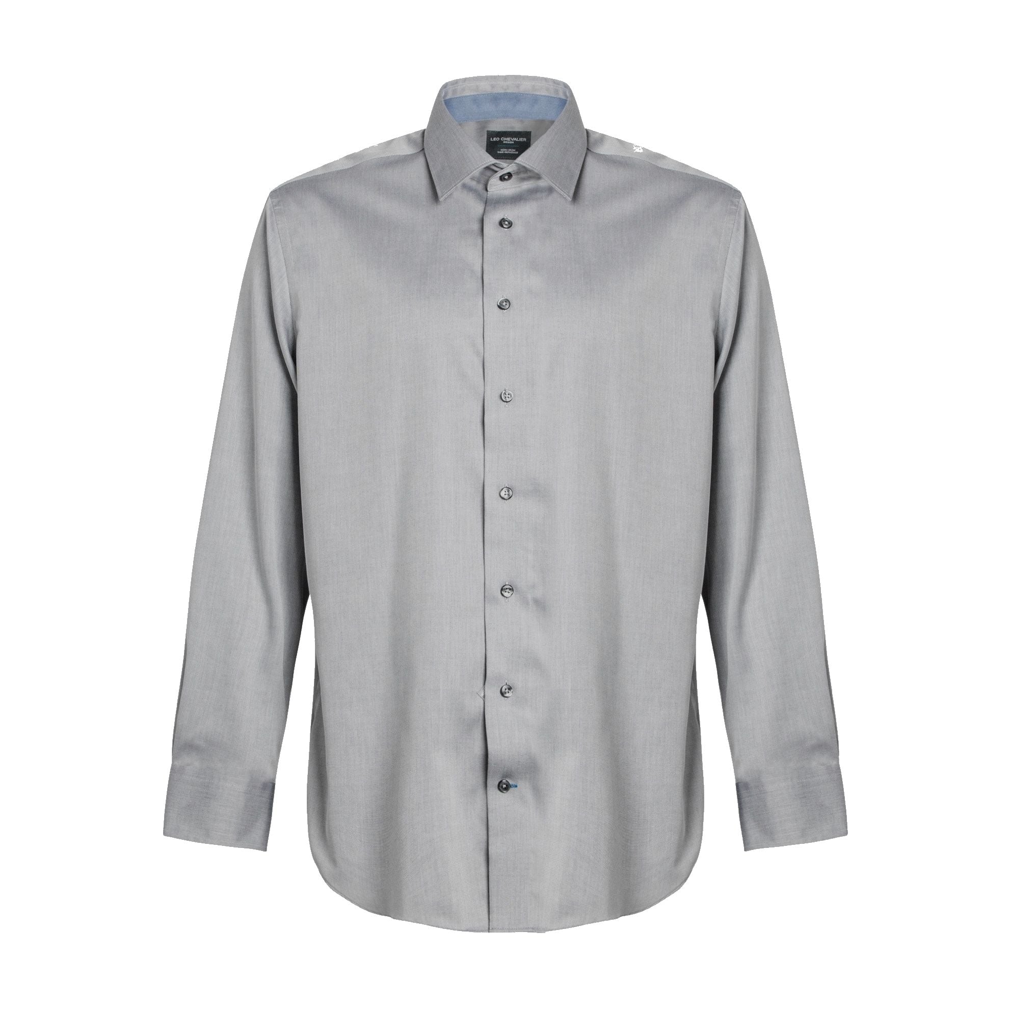 No-Iron Cotton Dress Shirt with Spread Collar in Grey (Regular Fit) by Leo Chevalier