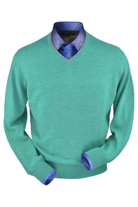 Royal Alpaca V-Neck Sweater in Aqua Heather by Peru Unlimited