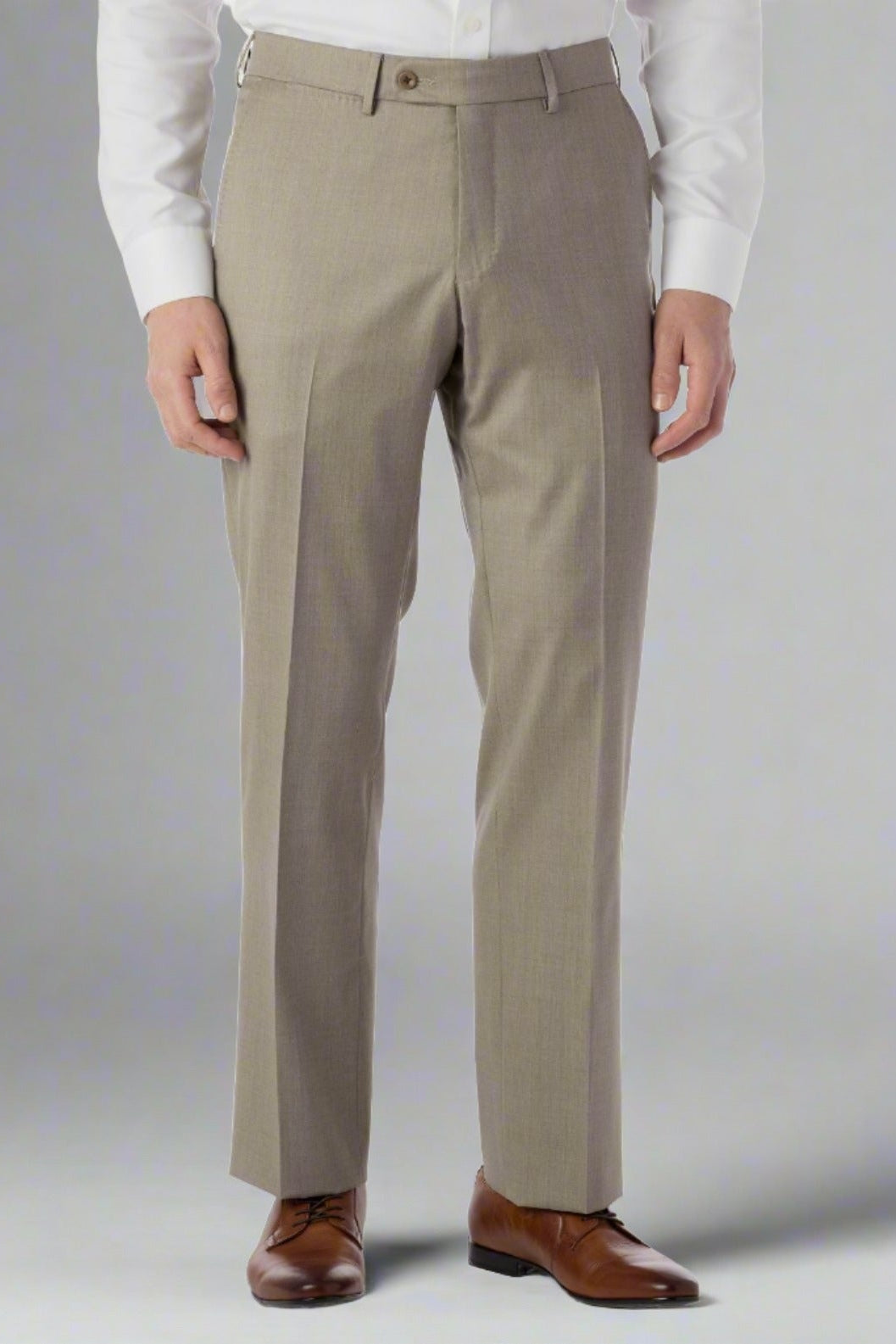 Super 130s Loro Piana Wool Gabardine Flat Front Trouser in Tan, Size 35 (Park Traditional Fit) by 6 East by Ballin