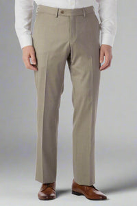 Super 130s Loro Piana Wool Gabardine Flat Front Trouser in Tan, Size 35 (Park Traditional Fit) by 6 East by Ballin