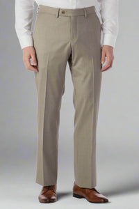 Super 130s Loro Piana Wool Gabardine Flat Front Trouser in Tan, Size 35 (Park Traditional Fit) by 6 East by Ballin