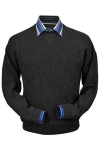 Baby Alpaca 'Links Stitch' Sweatshirt-Style Crew Neck Sweater in Charcoal Heather by Peru Unlimited