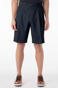 Micro Nano Travel Twill Performance Gabardine Pleated Shorts in Navy by Ballin