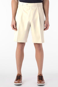Micro Nano Travel Twill Performance Gabardine Pleated Shorts in Oyster by Ballin