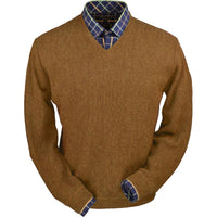 Baby Alpaca 'Links Stitch' V-Neck Sweater in Soft Brick Heather by Peru Unlimited