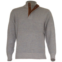 Royal Alpaca Half-Zip Button-Mock Medium Weight Sweater in Sky Grey and Silver Grey Heather by Peru Unlimited