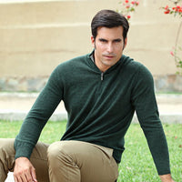 Royal Alpaca Half-Zip Mock Neck Sweater in Hunter Green Heather by Peru Unlimited