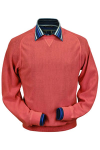 Baby Alpaca 'Links Stitch' Sweatshirt-Style Crew Neck Sweater in Cayenne Red Heather by Peru Unlimited