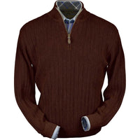 Baby Alpaca 'Links Stitch' Half-Zip Mock Neck Sweater in Bark Heather by Peru Unlimited