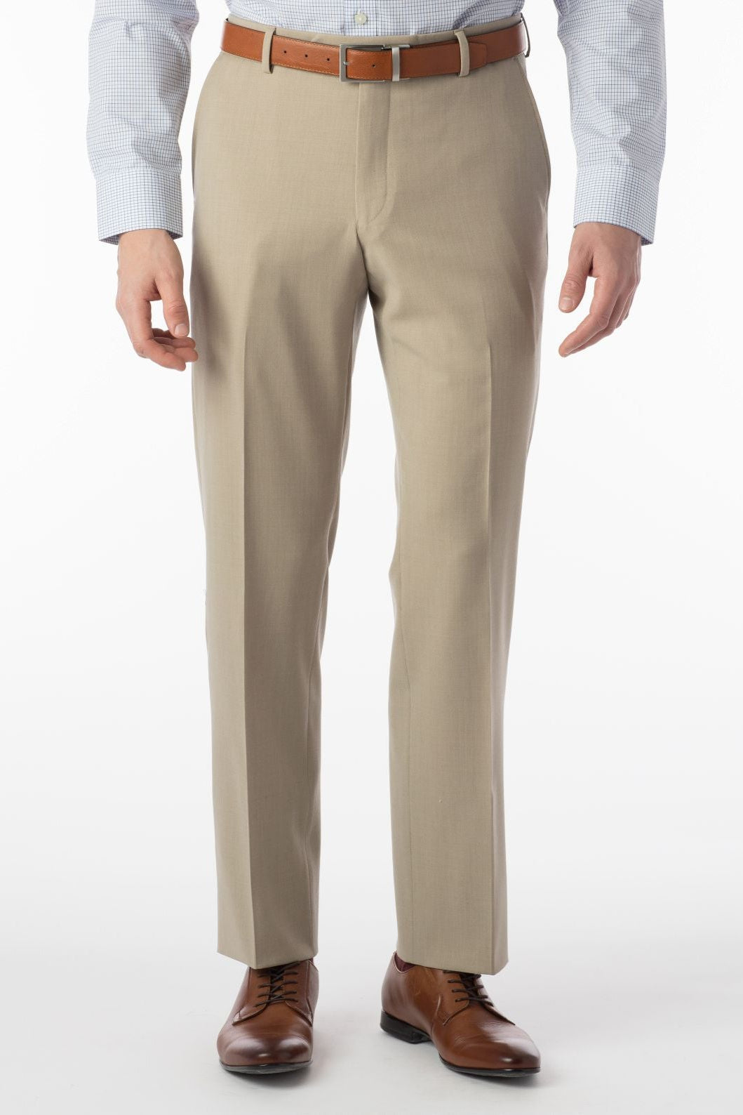 Super 120s Wool Gabardine Comfort-EZE Trouser in Oatmeal (Flat Front Models) by Ballin