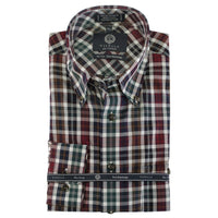 Red, Green, and Toffee Plaid Cotton Wrinkle-Free Button-Down Shirt by Viyella