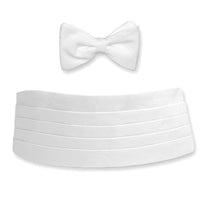 White Cotton Pique Cummerbund and Bow Tie Set by Dion