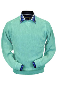 Baby Alpaca 'Links Stitch' Sweatshirt-Style Crew Neck Sweater in Aqua Heather by Peru Unlimited