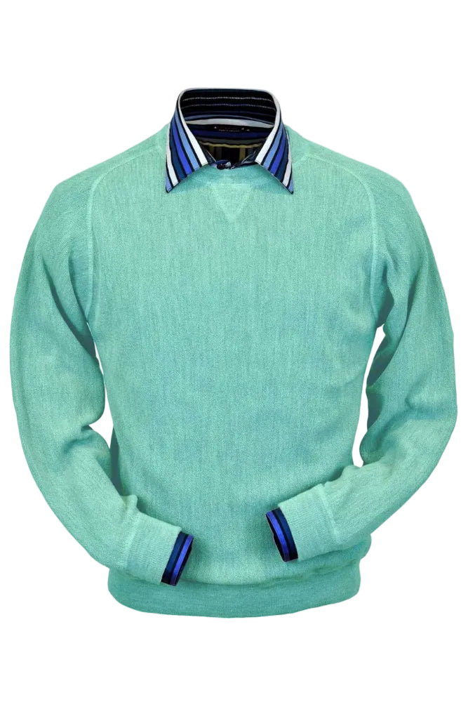 Baby Alpaca 'Links Stitch' Sweatshirt-Style Crew Neck Sweater in Aqua Heather by Peru Unlimited