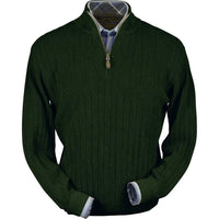 Baby Alpaca 'Links Stitch' Half-Zip Mock Neck Sweater in Hunter Green Heather by Peru Unlimited